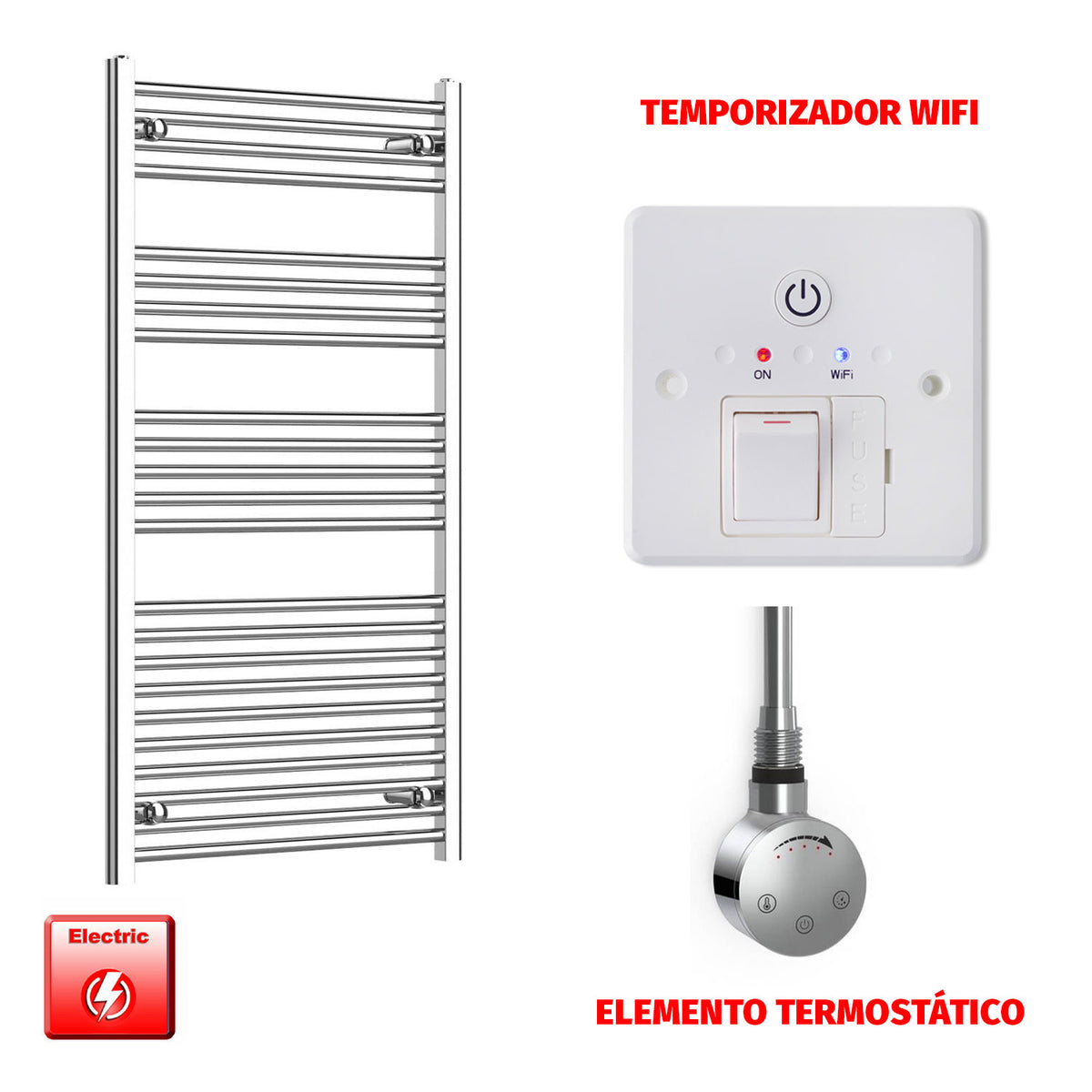 Radiador Toallero Eléctrico Cromado de 650 mm de Ancho