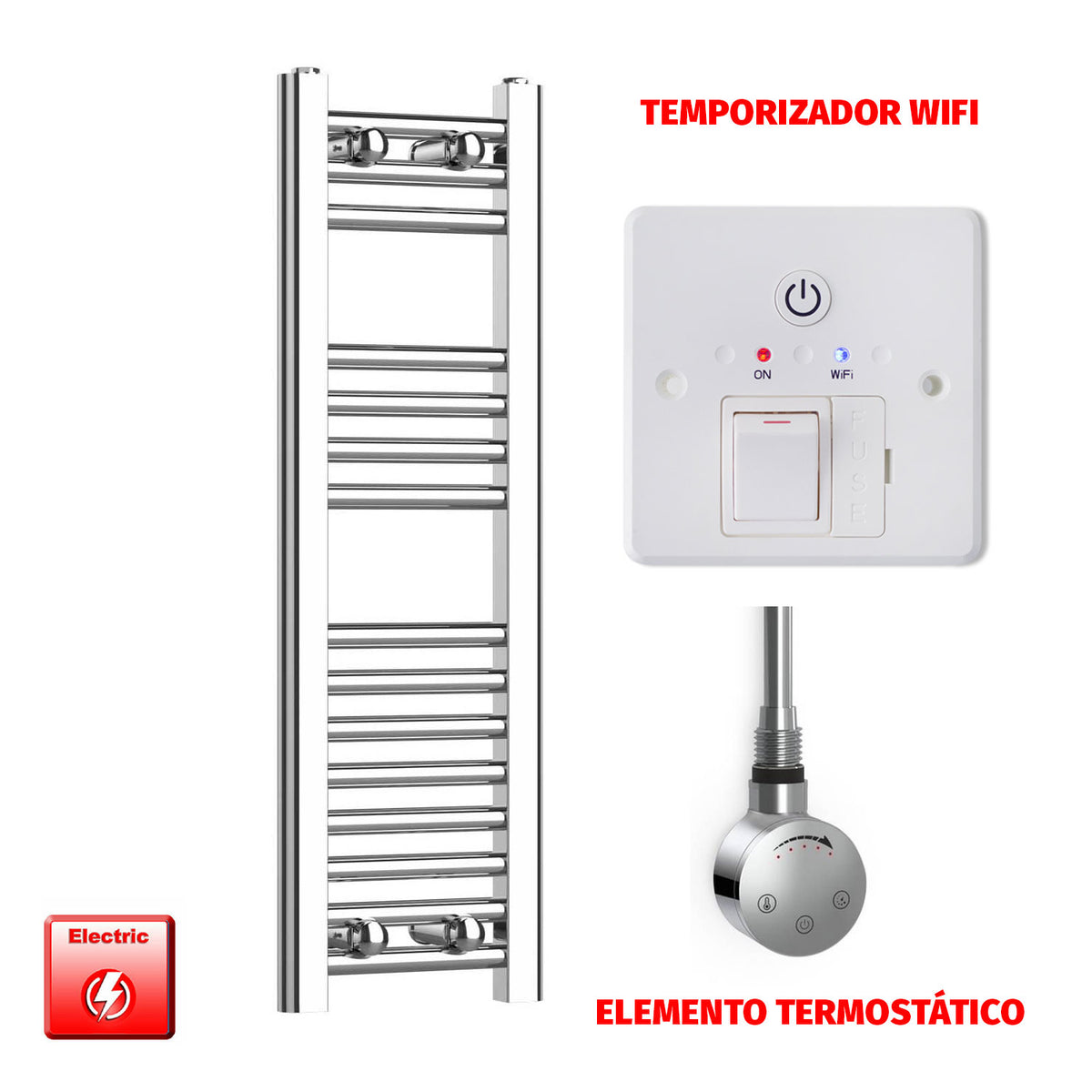 Radiador Toallero Eléctrico Cromado de 200 mm de Ancho