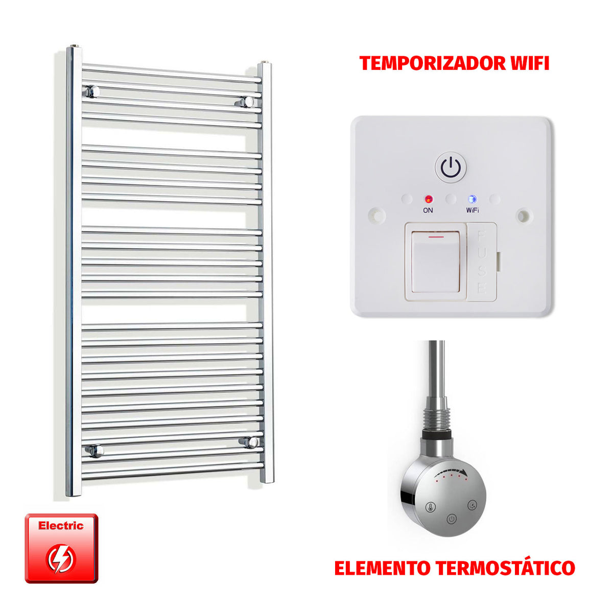 Radiador Toallero Eléctrico Cromado de 550 mm de Ancho