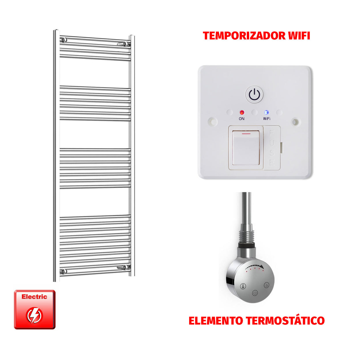 Radiador Toallero Eléctrico Cromado de 650 mm de Ancho