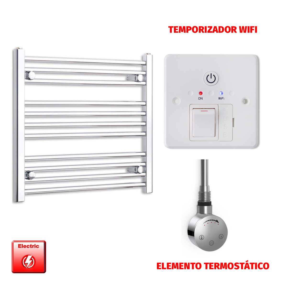 Radiador Toallero Eléctrico Cromado de 600 mm de Ancho