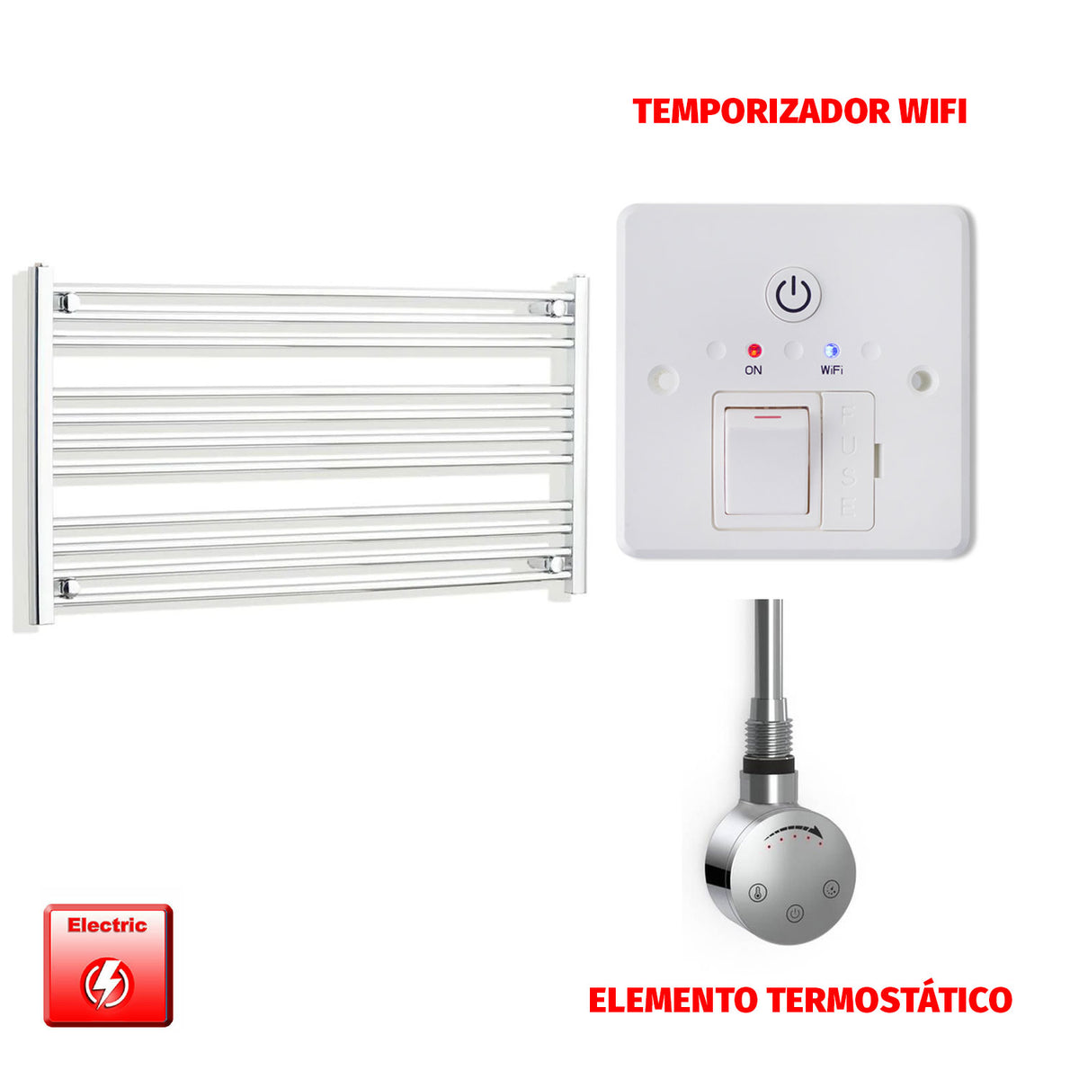 Radiador Toallero Eléctrico Cromado de 1100 mm de Ancho