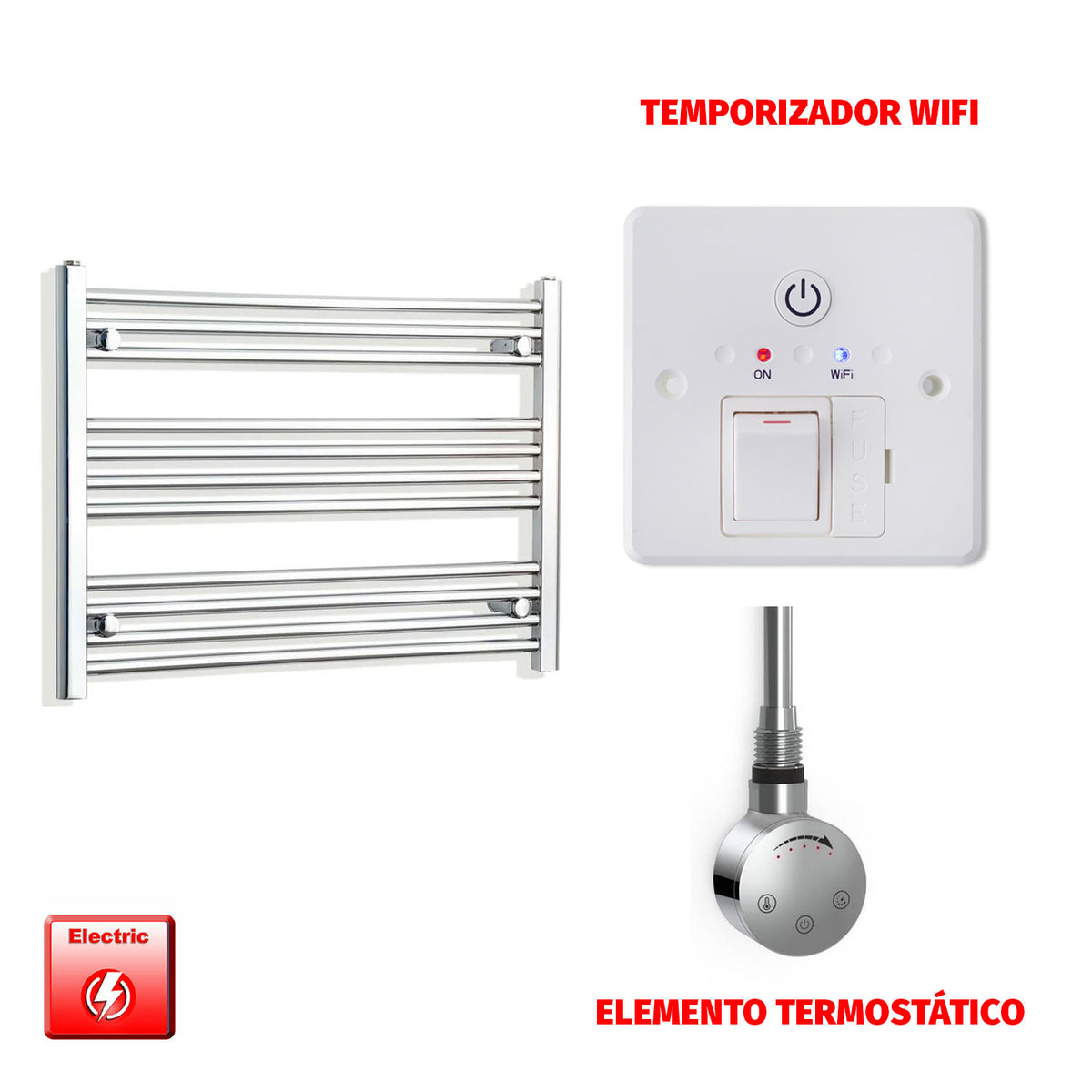 Radiador Toallero Eléctrico Cromado de 750 mm de Ancho