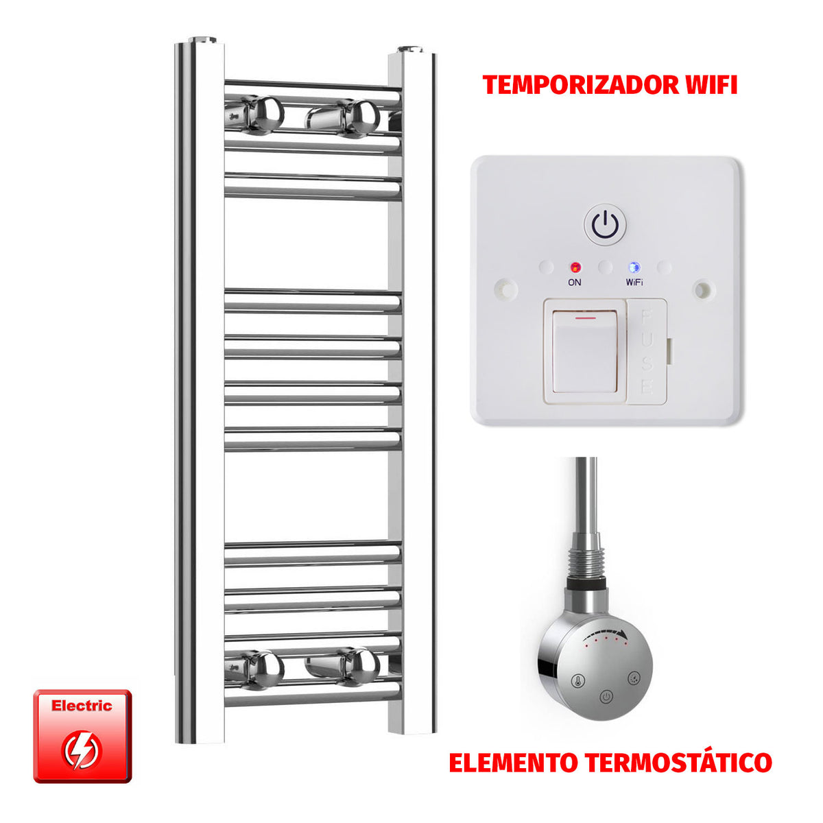 Radiador Toallero Eléctrico Cromado de 250 mm de Ancho