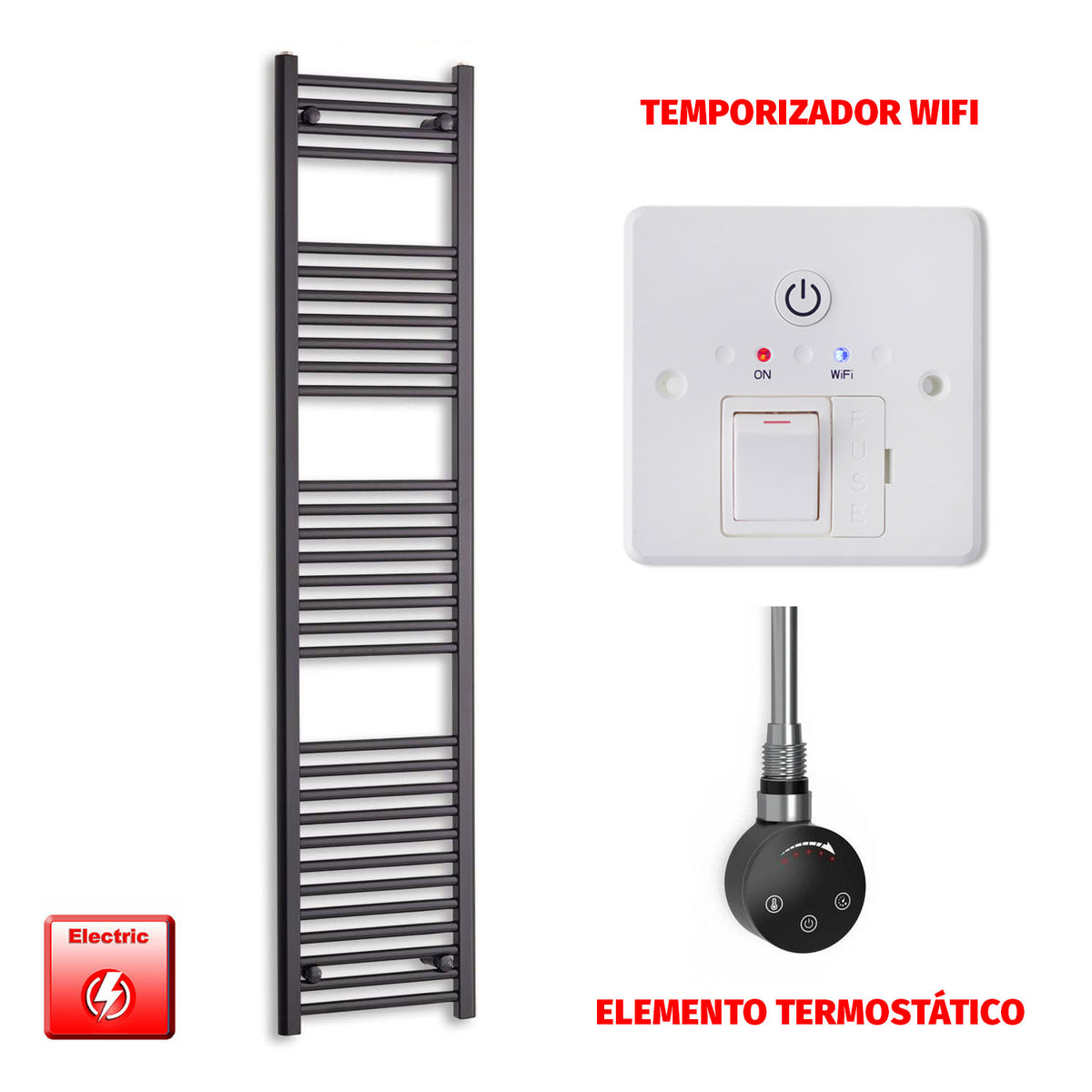 Radiador Toallero Eléctrico Negro 450mm Ancho - Precargado