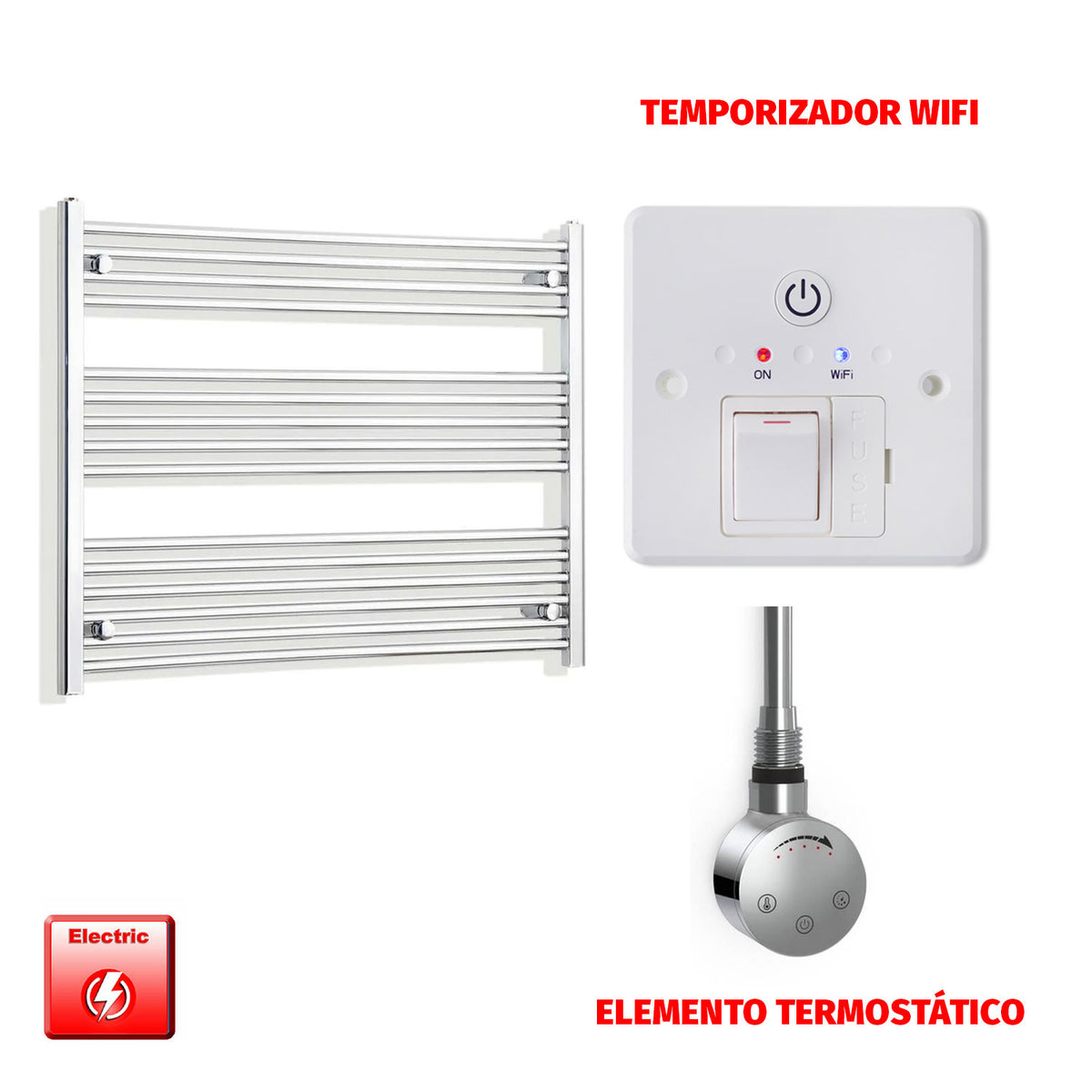 Radiador Toallero Eléctrico Cromado de 950 mm de Ancho