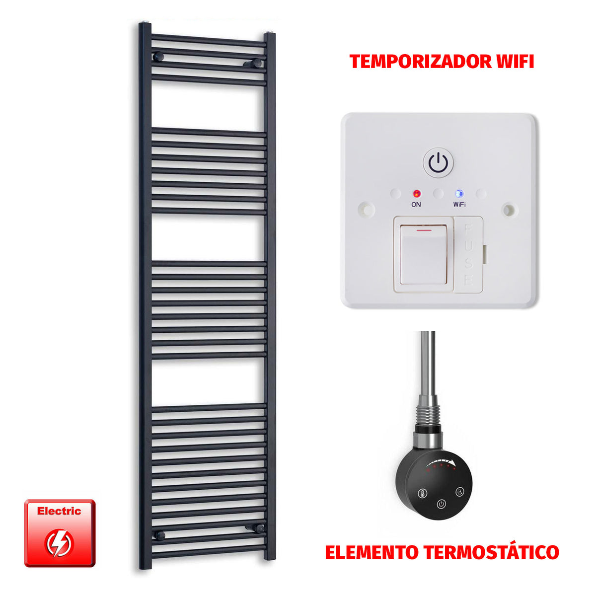 Radiador Toallero Eléctrico Negro 550mm Ancho - Precargado