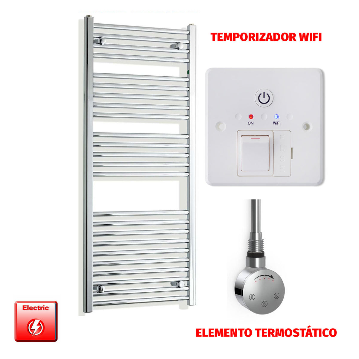 Radiador Toallero Eléctrico Cromado de 450 mm de Ancho