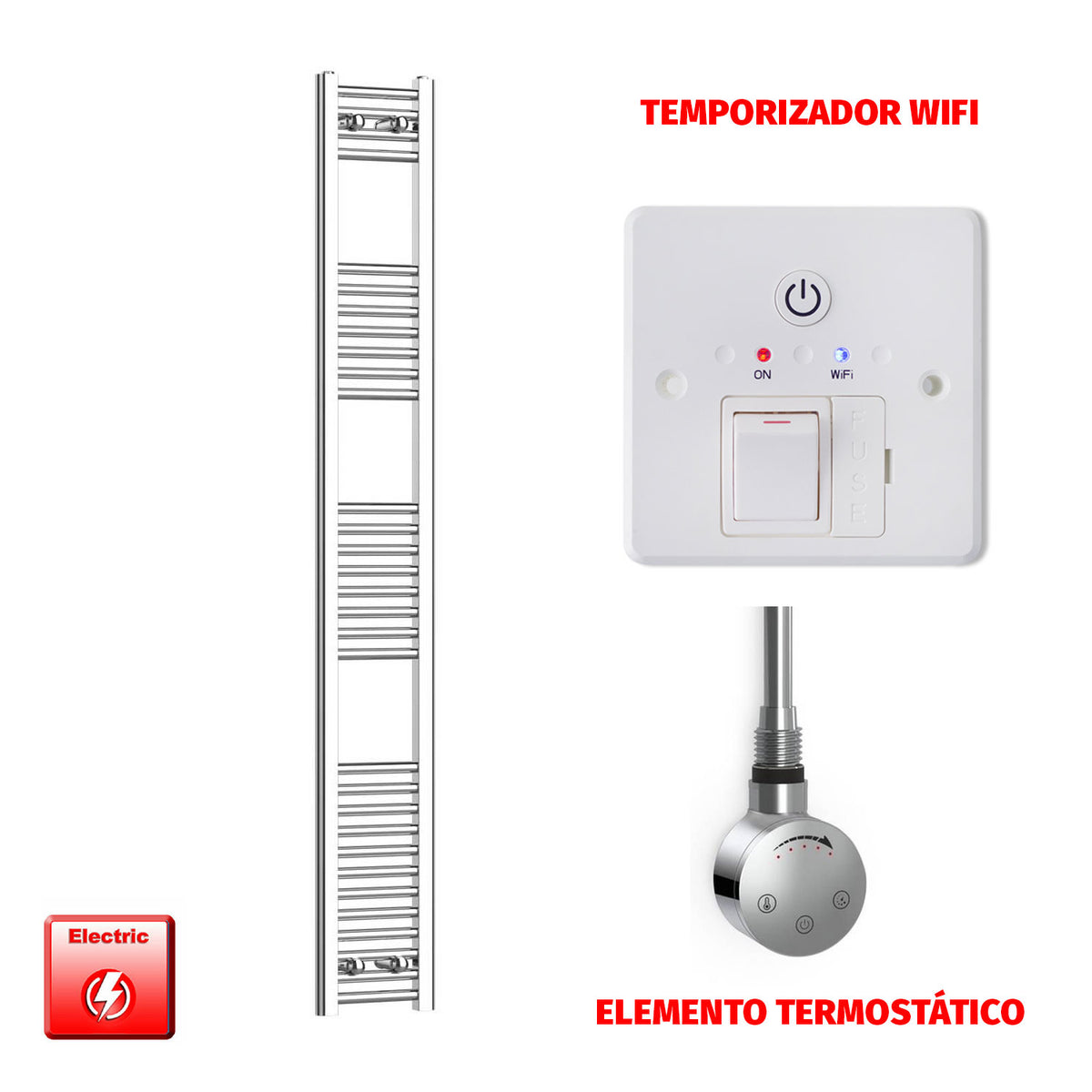 Radiador Toallero Eléctrico Cromado de 200 mm de Ancho