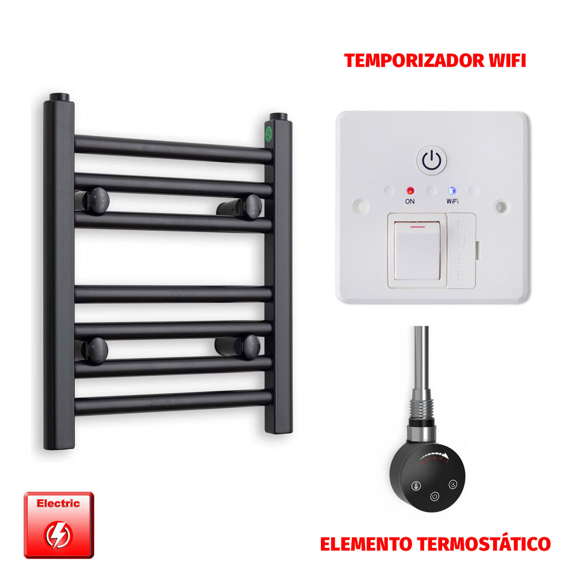 Radiador Toallero Eléctrico Negro 300 mm de Ancho (Precargado)