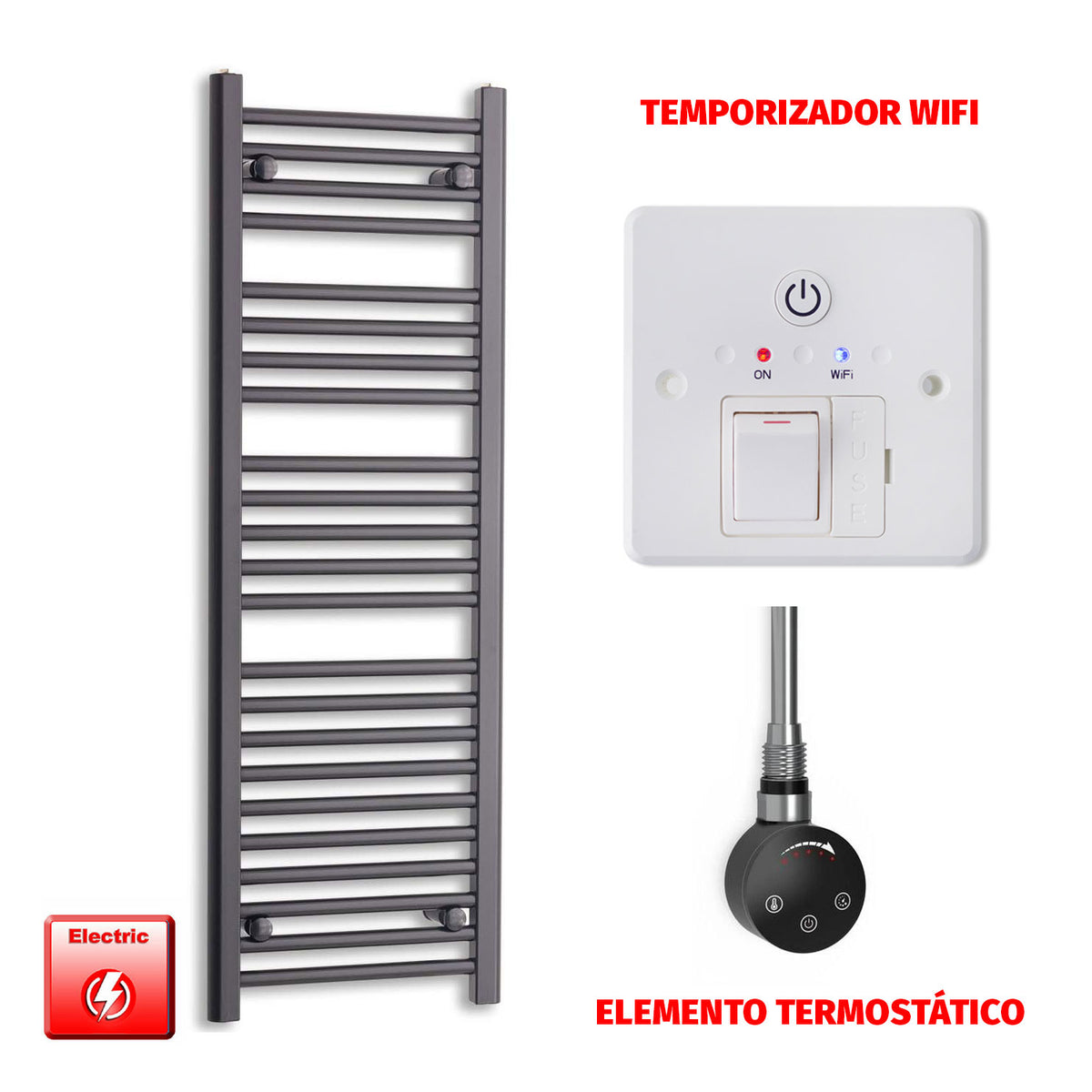 Radiador Toallero Eléctrico Negro 450mm Ancho - Precargado