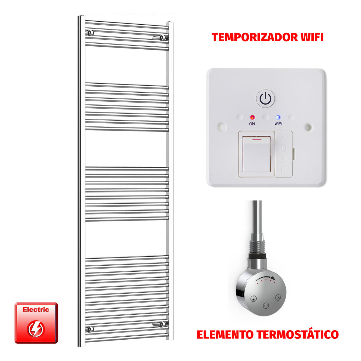 Radiador Toallero Eléctrico Cromado de 650 mm de Ancho