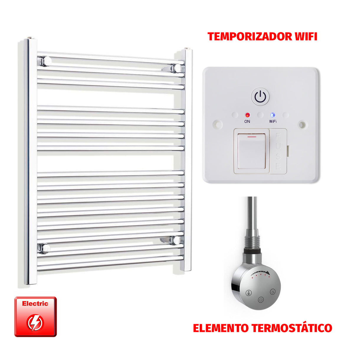 Radiador Toallero Eléctrico Cromado de 550 mm de Ancho