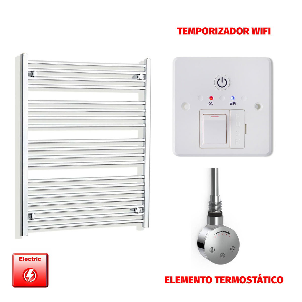 Radiador Toallero Eléctrico Cromado de 800 mm de Ancho