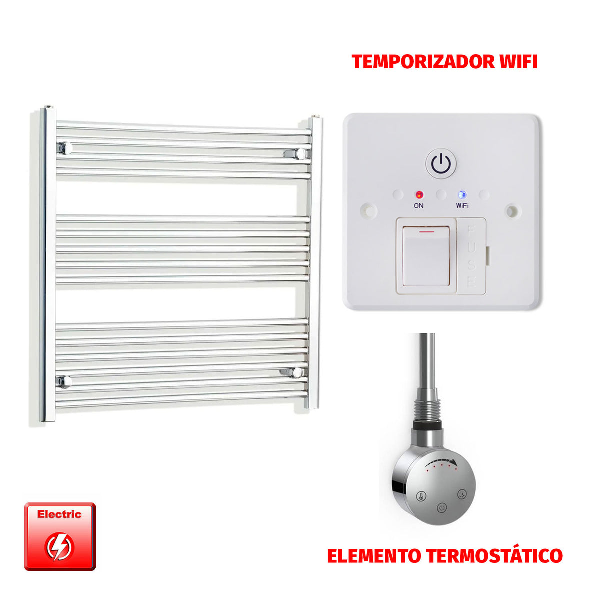 Radiador Toallero Eléctrico Cromado de 800 mm de Ancho