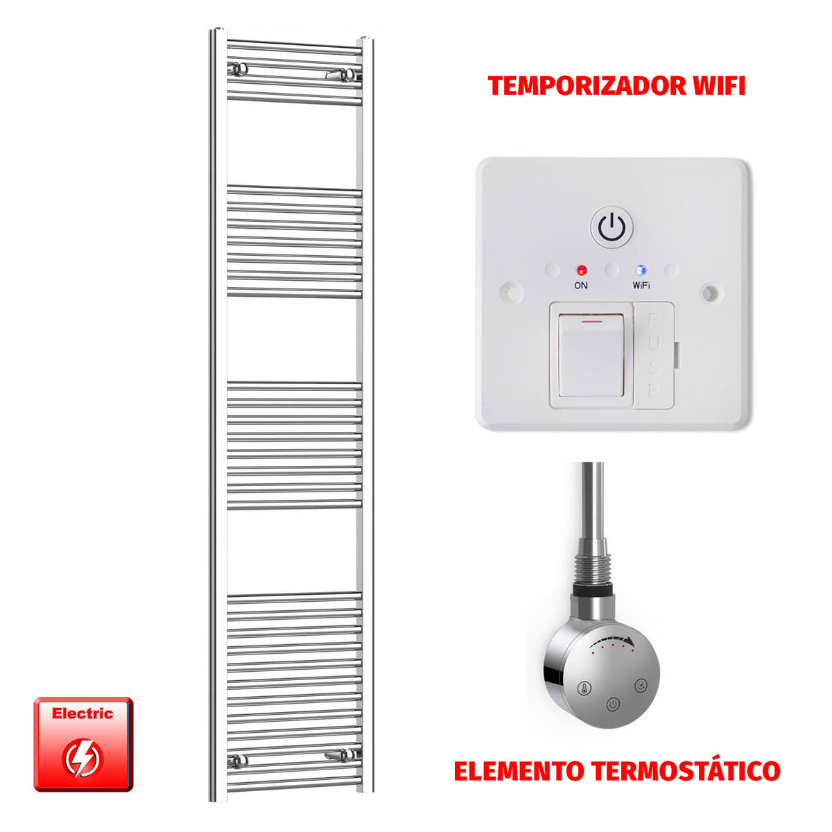 Radiador Toallero Eléctrico Cromado de 450 mm de Ancho