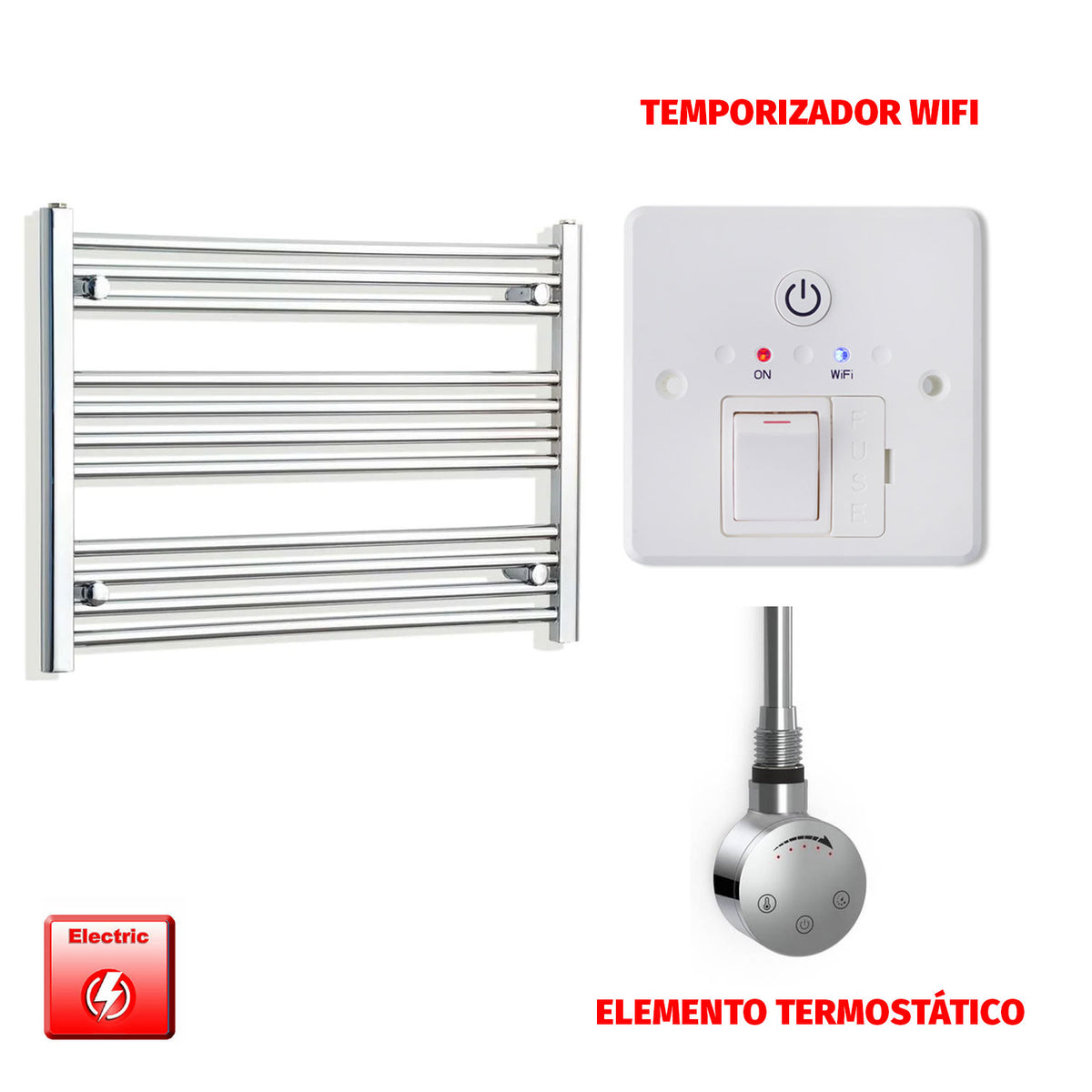 Radiador Toallero Eléctrico Cromado de 800 mm de Ancho