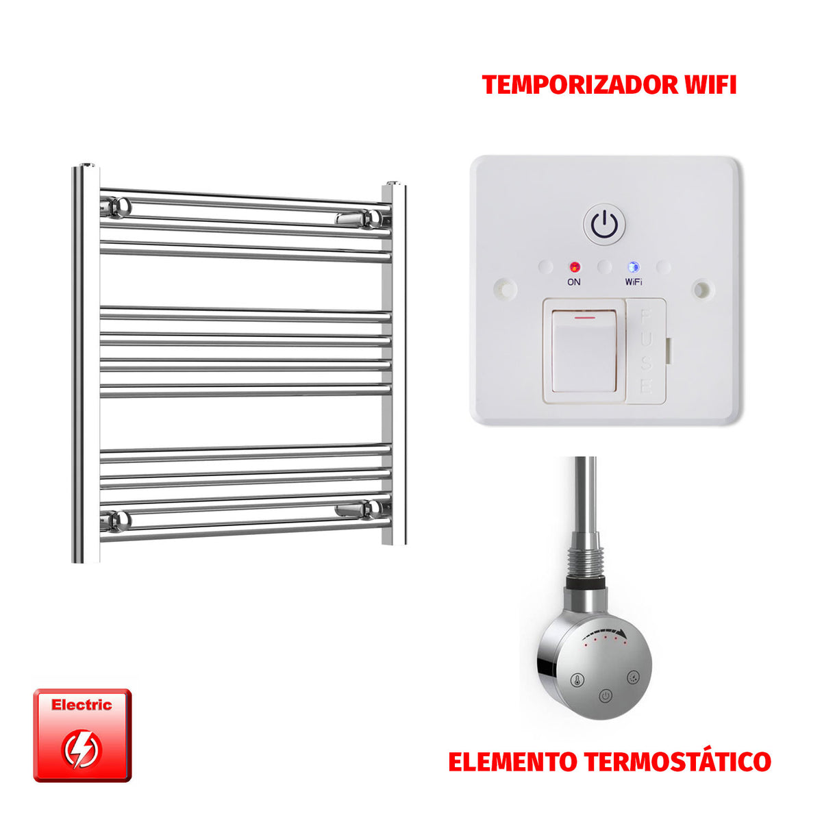 Radiador Toallero Eléctrico Cromado de 700 mm de Ancho