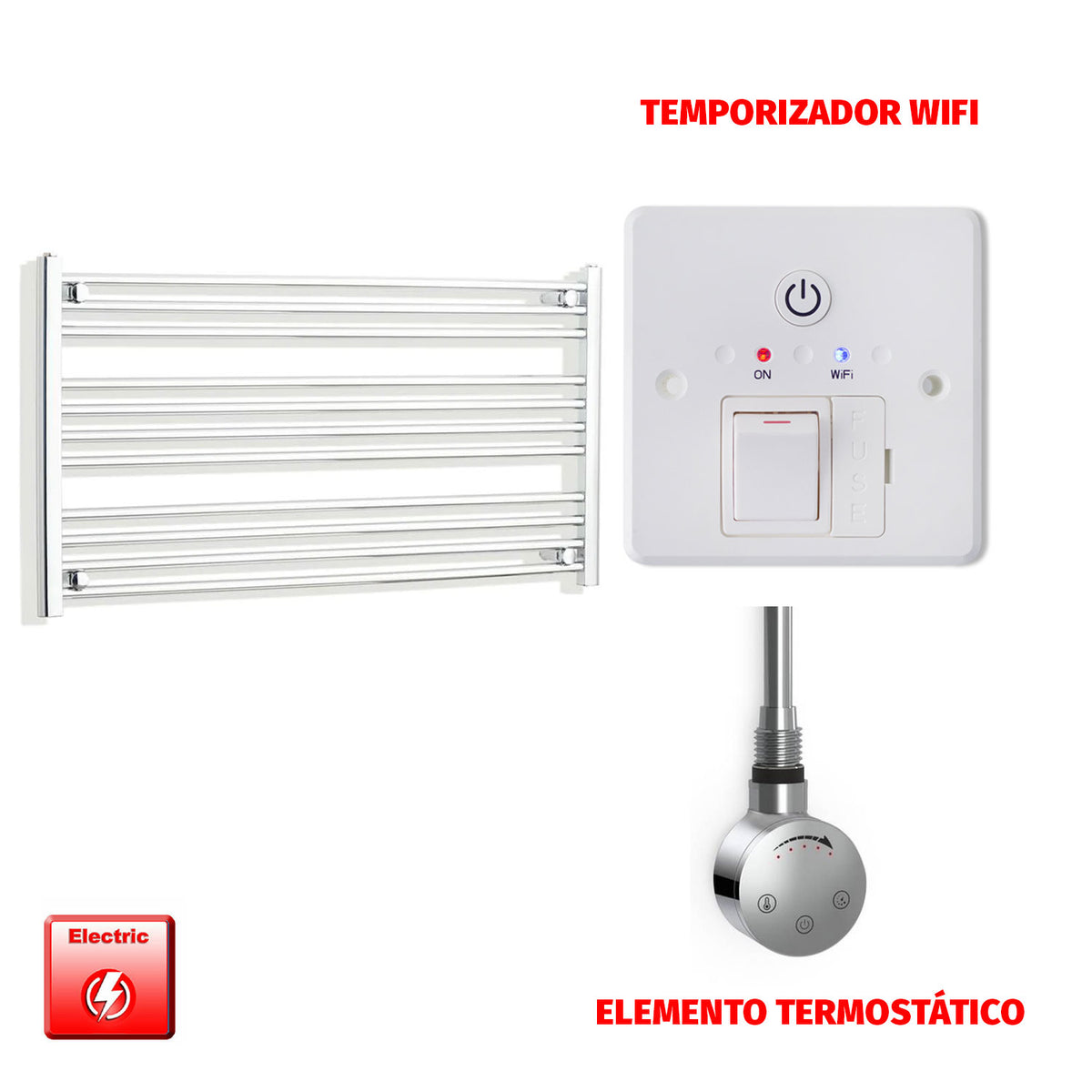 Radiador Toallero Eléctrico Cromado de 950 mm de Ancho