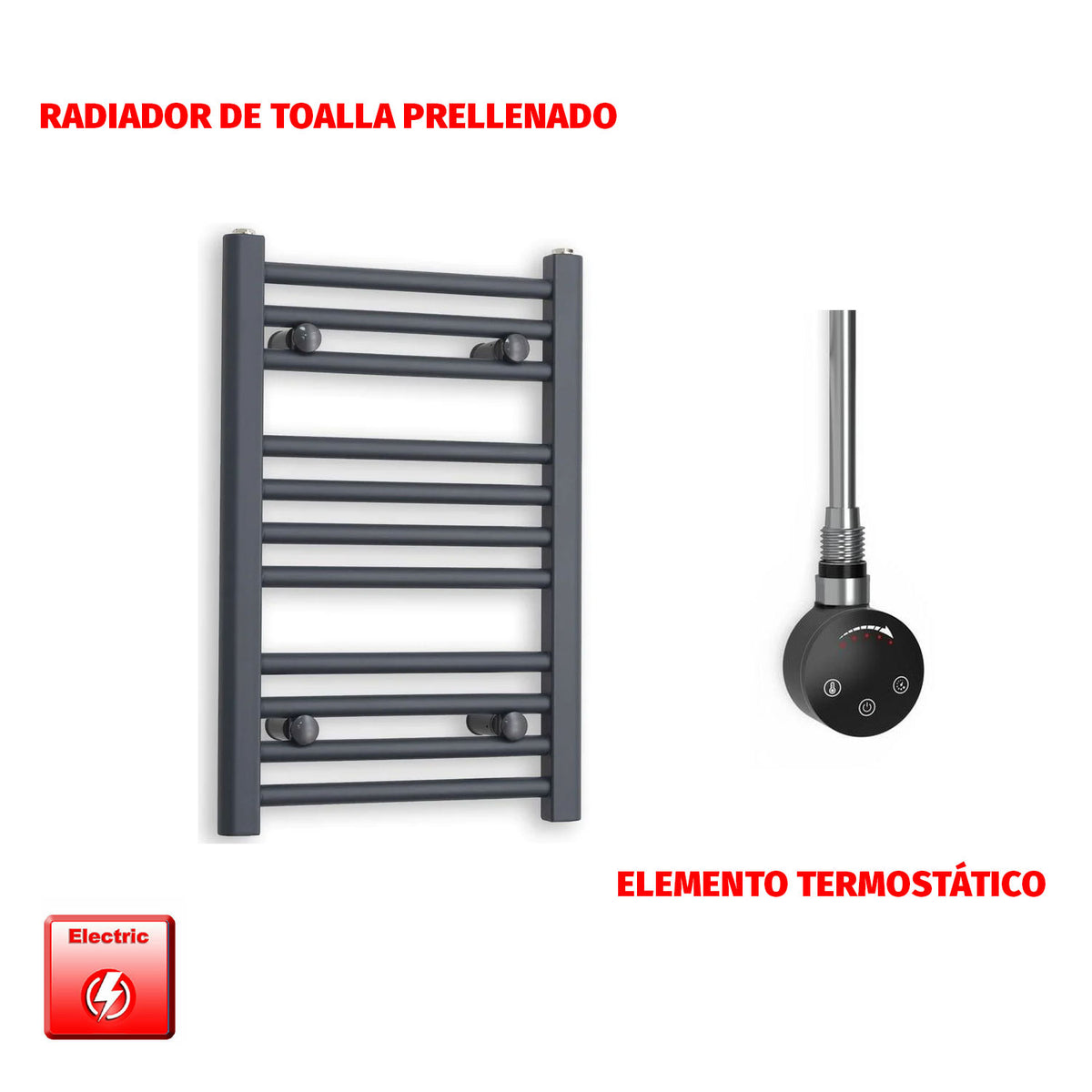 Radiador Toallero Eléctrico Anthracite 400mm Ancho - Precargado