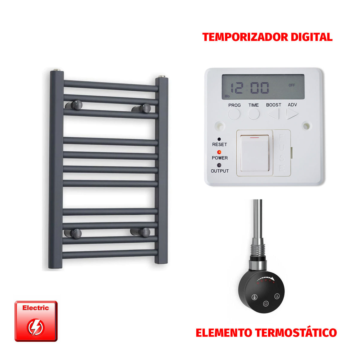 Radiador Toallero Eléctrico Anthracite 400mm Ancho - Precargado