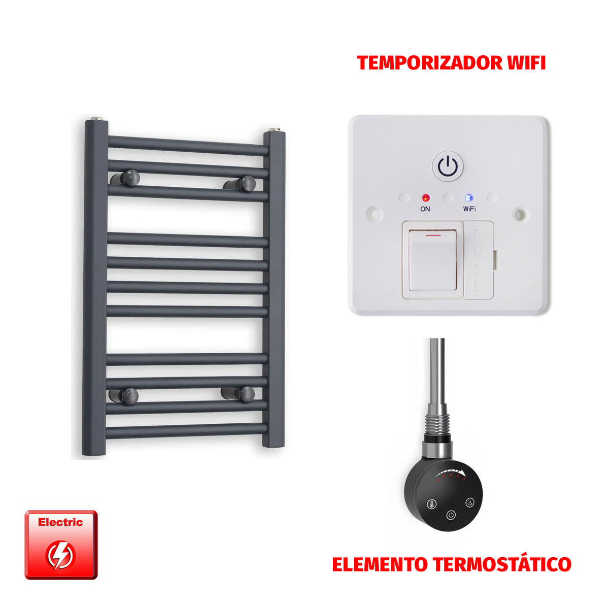 Radiador Toallero Eléctrico Anthracite 400mm Ancho - Precargado