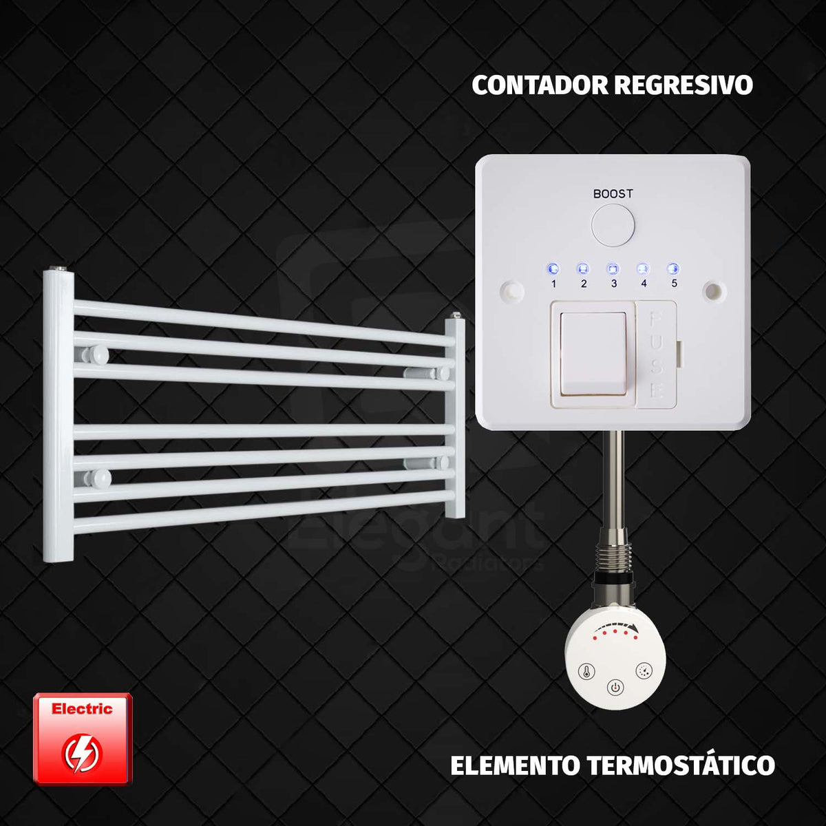 Radiador Toallero Eléctrico Blanco de 1000 mm de Ancho