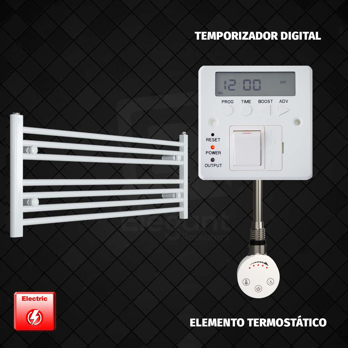 Radiador Toallero Eléctrico Blanco de 1000 mm de Ancho