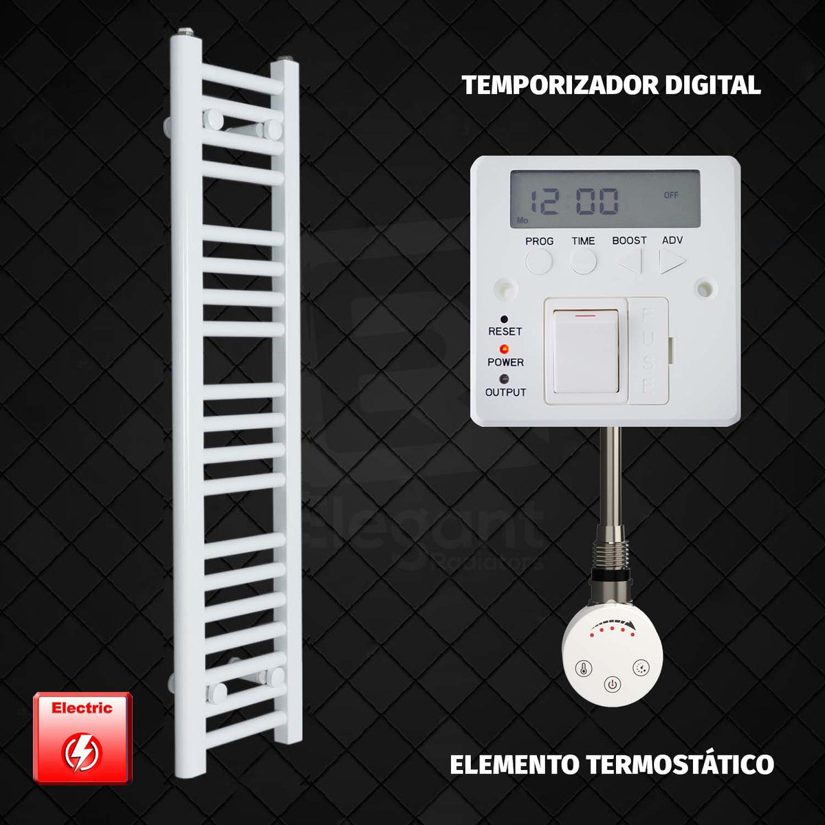 Radiador Toallero Eléctrico Blanco de 200 mm de Ancho