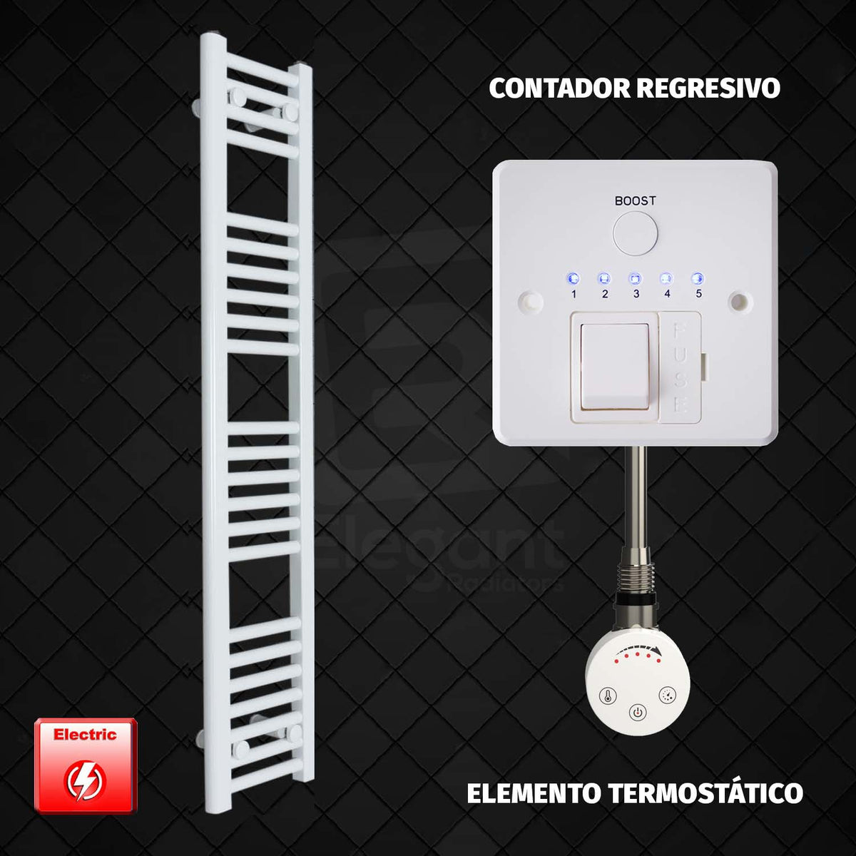 Radiador Toallero Eléctrico Blanco de 200 mm de Ancho