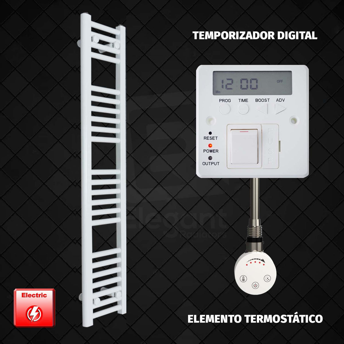 Radiador Toallero Eléctrico Blanco de 200 mm de Ancho