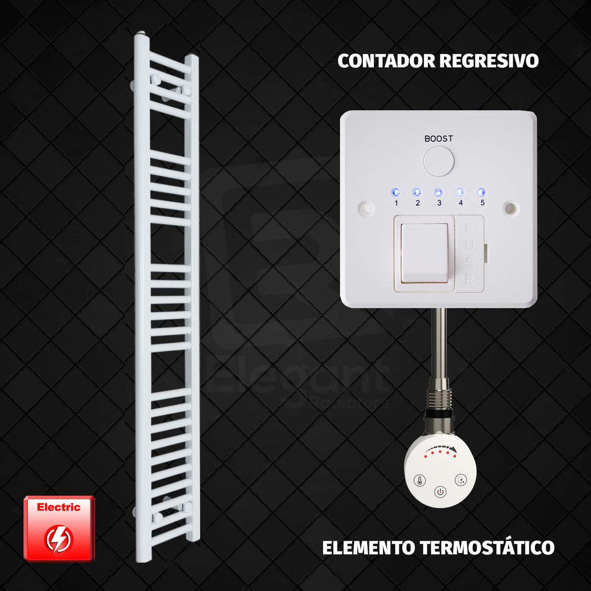 Radiador Toallero Eléctrico Blanco de 200 mm de Ancho