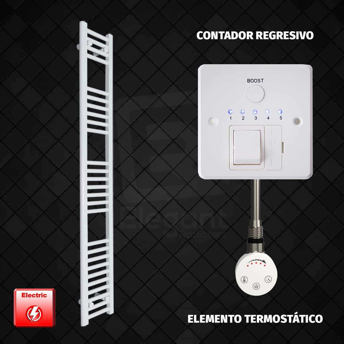 Radiador Toallero Eléctrico Blanco de 200 mm de Ancho