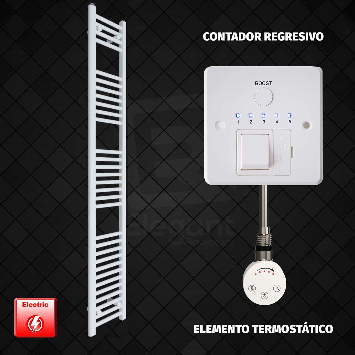 Radiador Toallero Eléctrico Blanco de 200 mm de Ancho