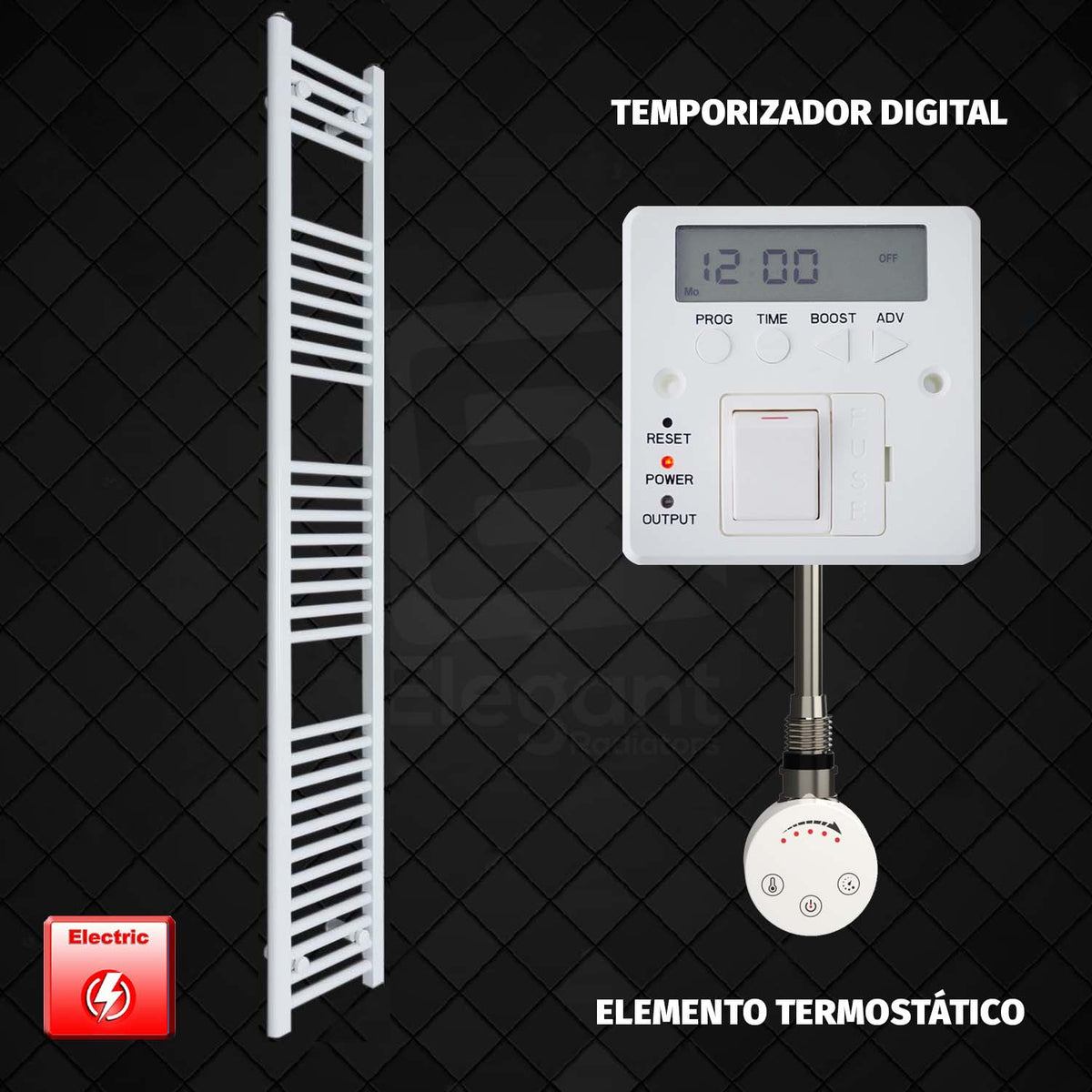 Radiador Toallero Eléctrico Blanco de 200 mm de Ancho