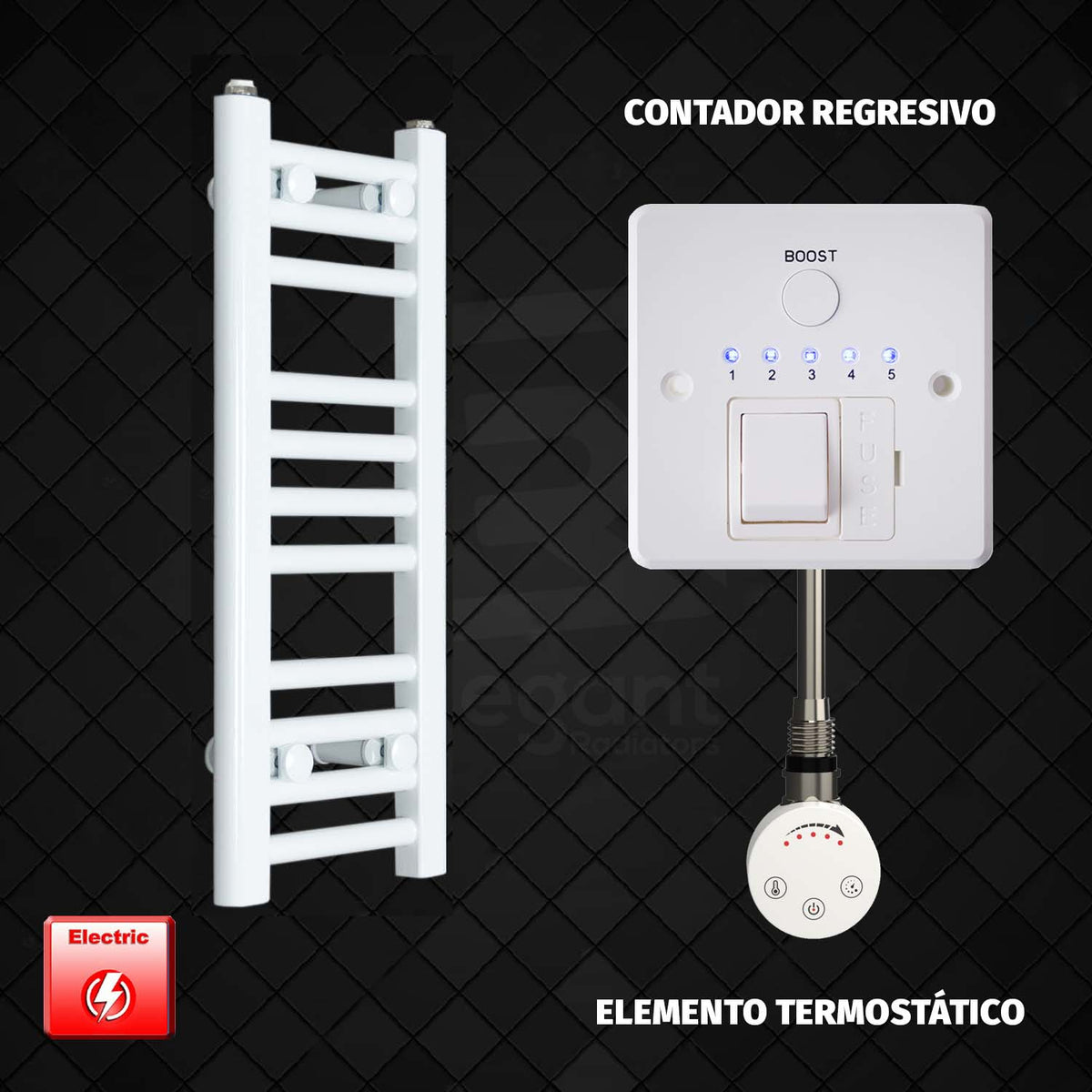 Radiador Toallero Eléctrico Blanco de 200 mm de Ancho