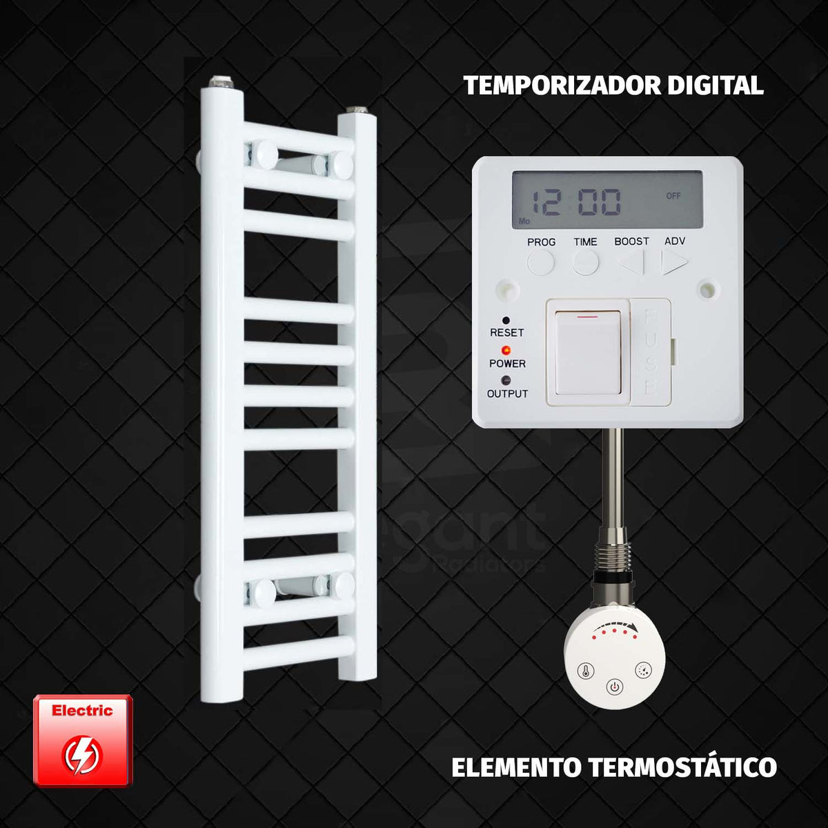 Radiador Toallero Eléctrico Blanco de 200 mm de Ancho