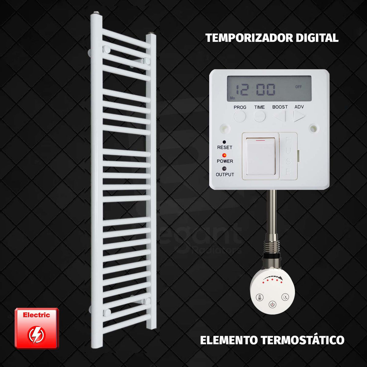 Radiador Toallero Eléctrico Blanco de 300 mm de Ancho