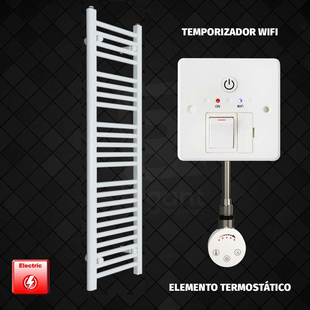 Radiador Toallero Eléctrico Blanco de 300 mm de Ancho