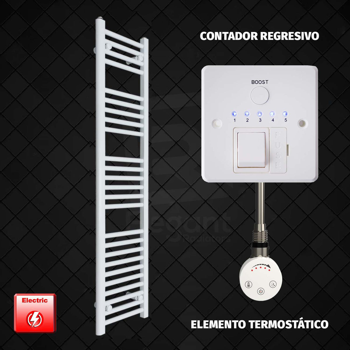 Radiador Toallero Eléctrico Blanco de 300 mm de Ancho