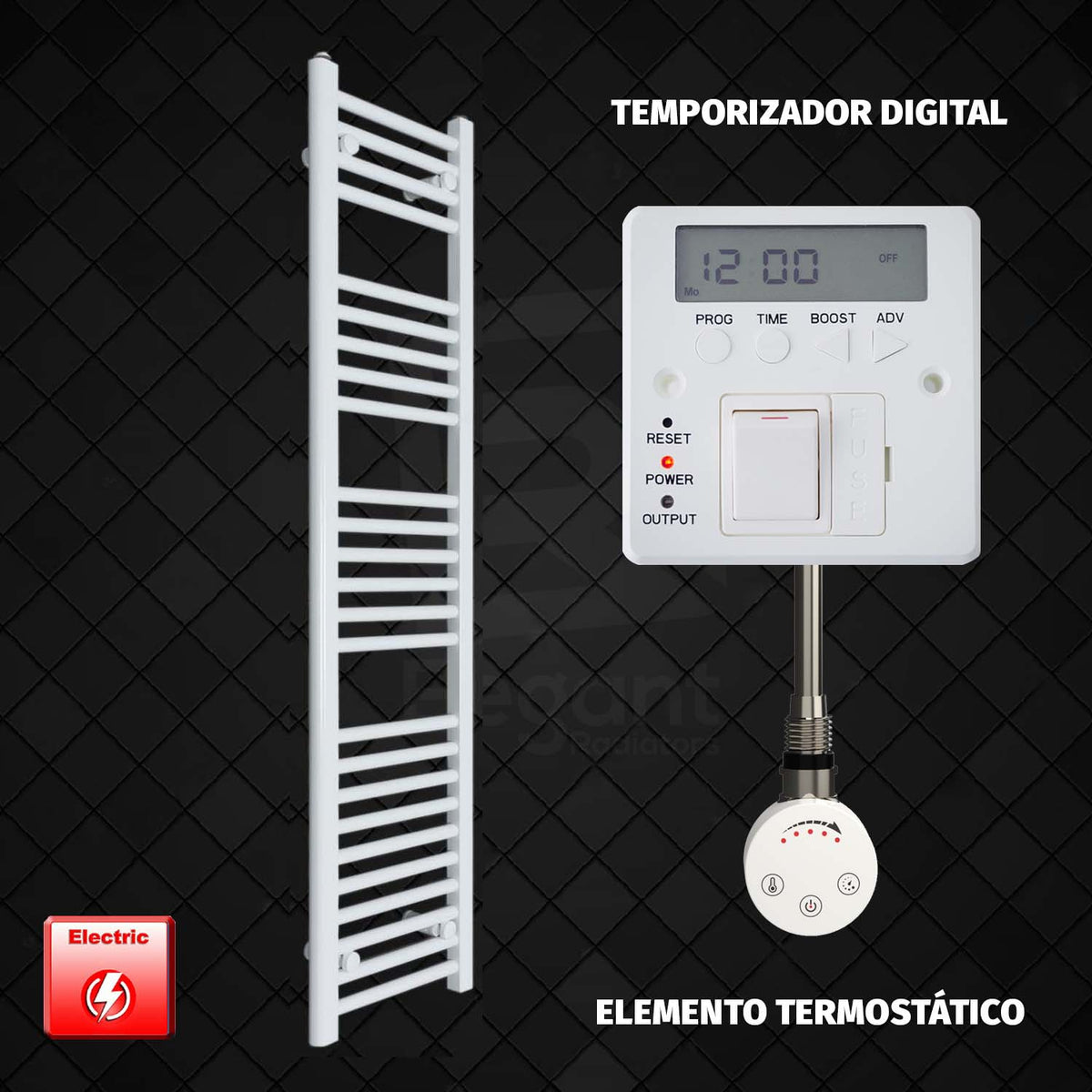 Radiador Toallero Eléctrico Blanco de 300 mm de Ancho