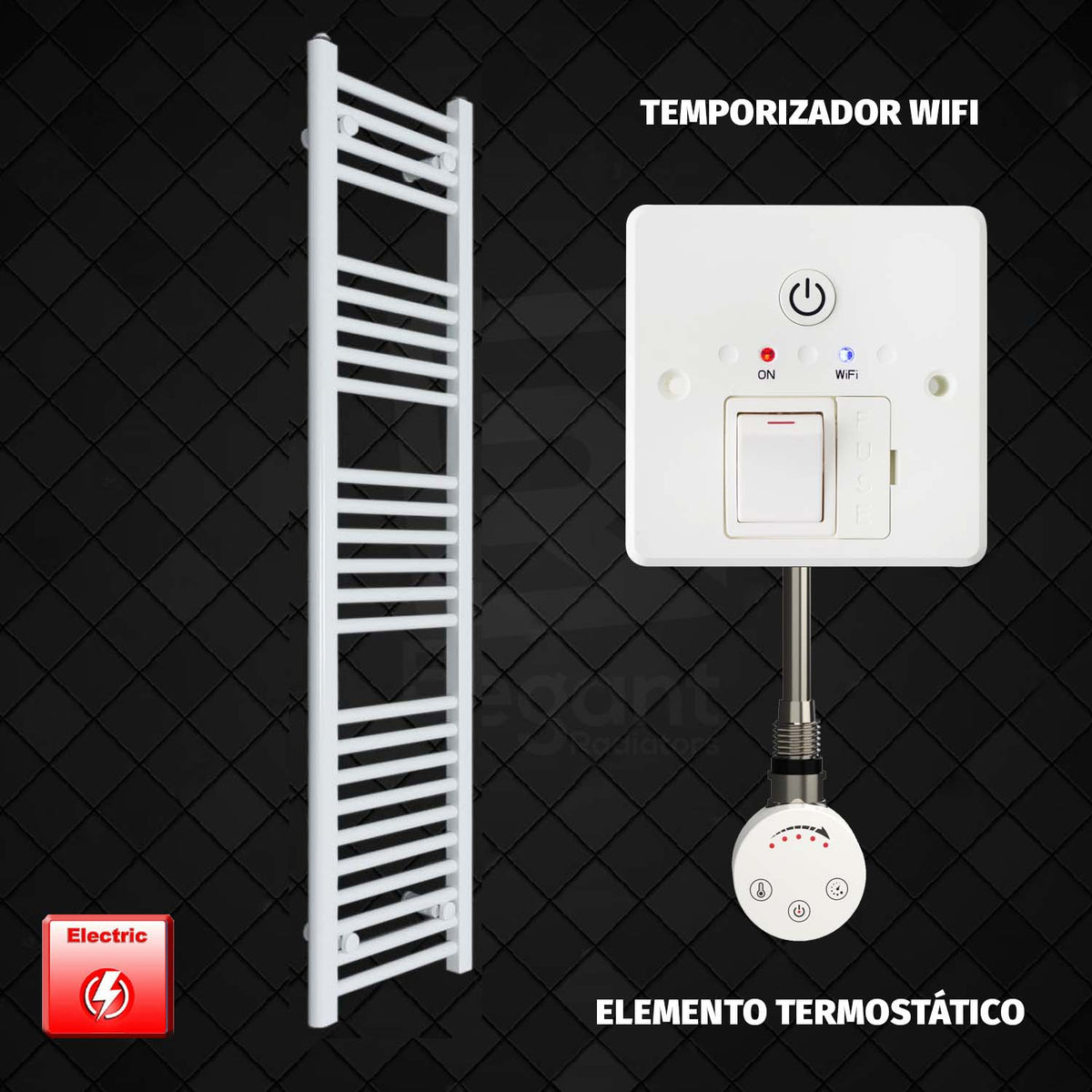 Radiador Toallero Eléctrico Blanco de 300 mm de Ancho