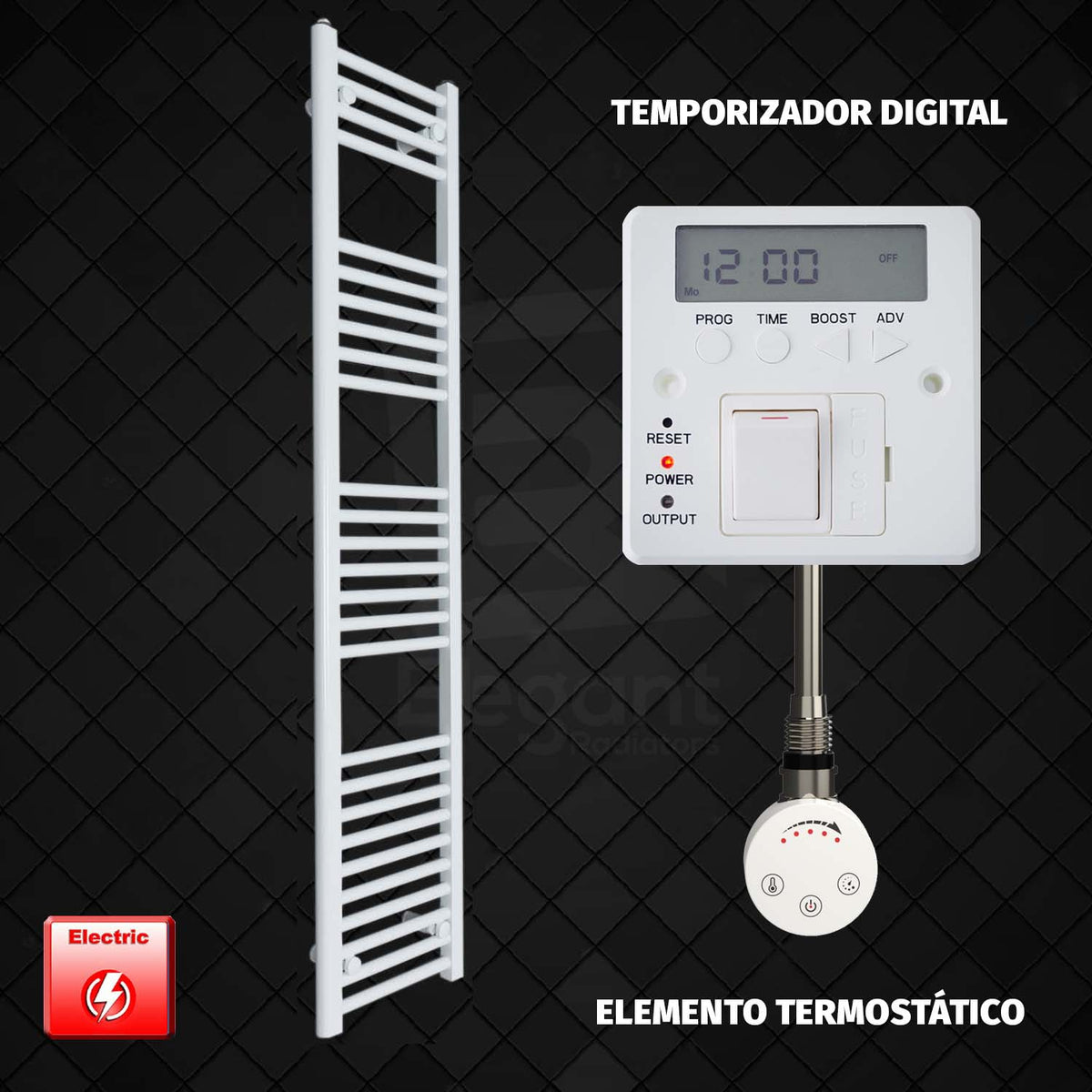 Radiador Toallero Eléctrico Blanco de 300 mm de Ancho