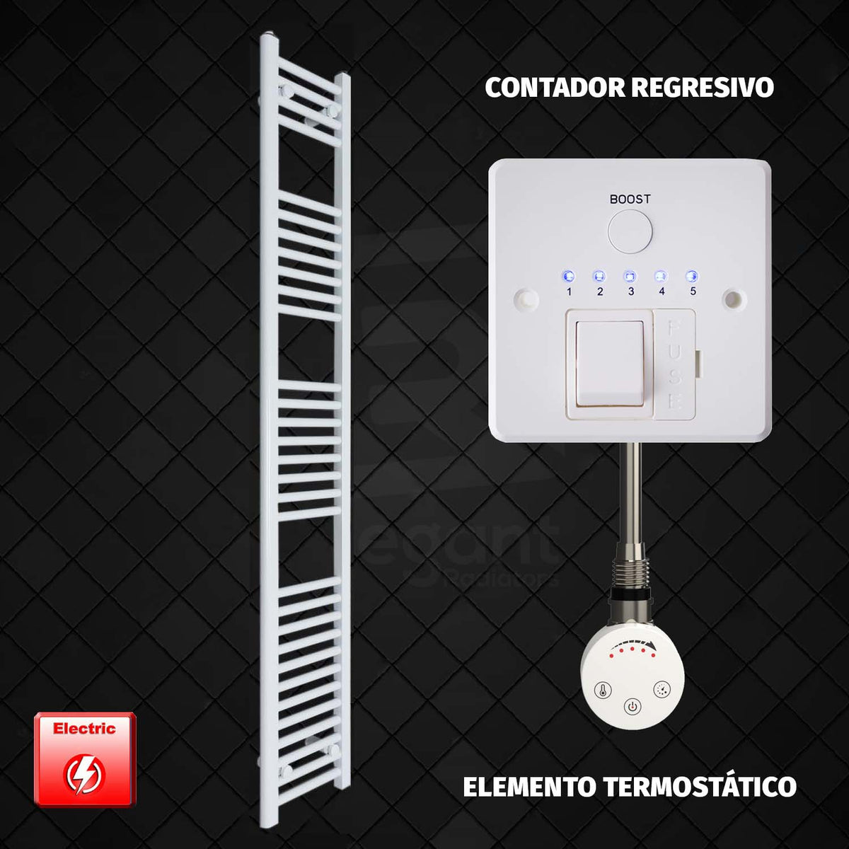 Radiador Toallero Eléctrico Blanco de 300 mm de Ancho