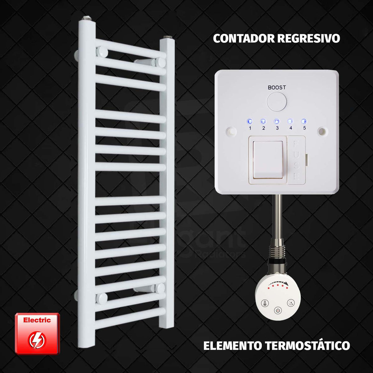 Radiador Toallero Eléctrico Blanco de 300 mm de Ancho