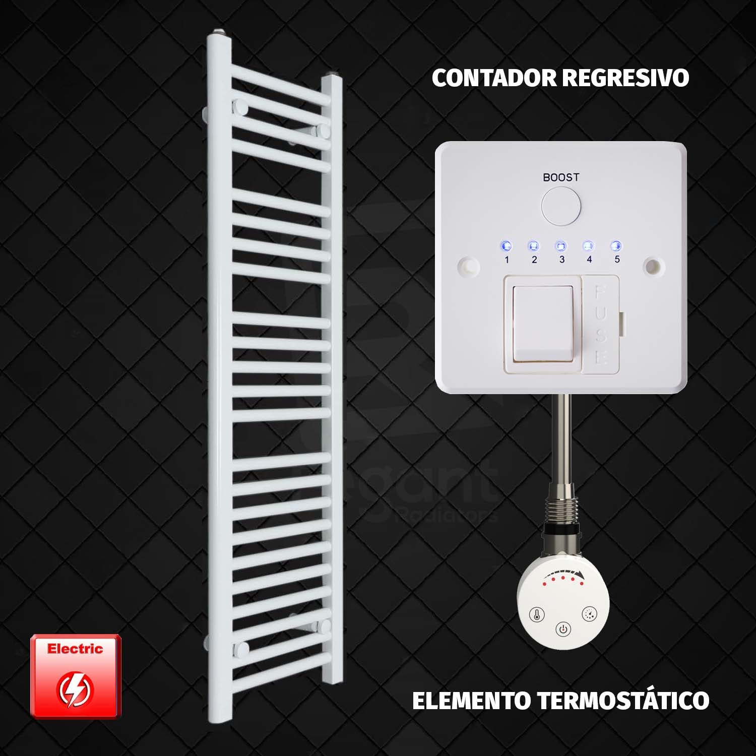 Radiador Toallero Eléctrico Blanco 350x1200mm (Prellenado)