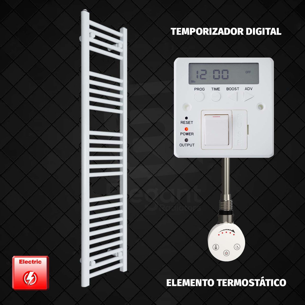 Radiador Toallero Eléctrico Blanco de 350 mm de Ancho