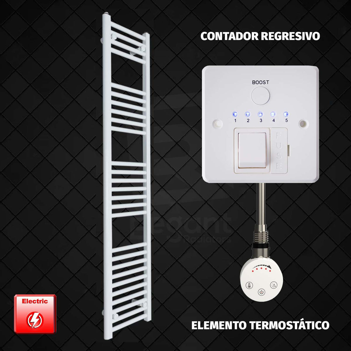 Radiador Toallero Eléctrico Blanco de 350 mm de Ancho