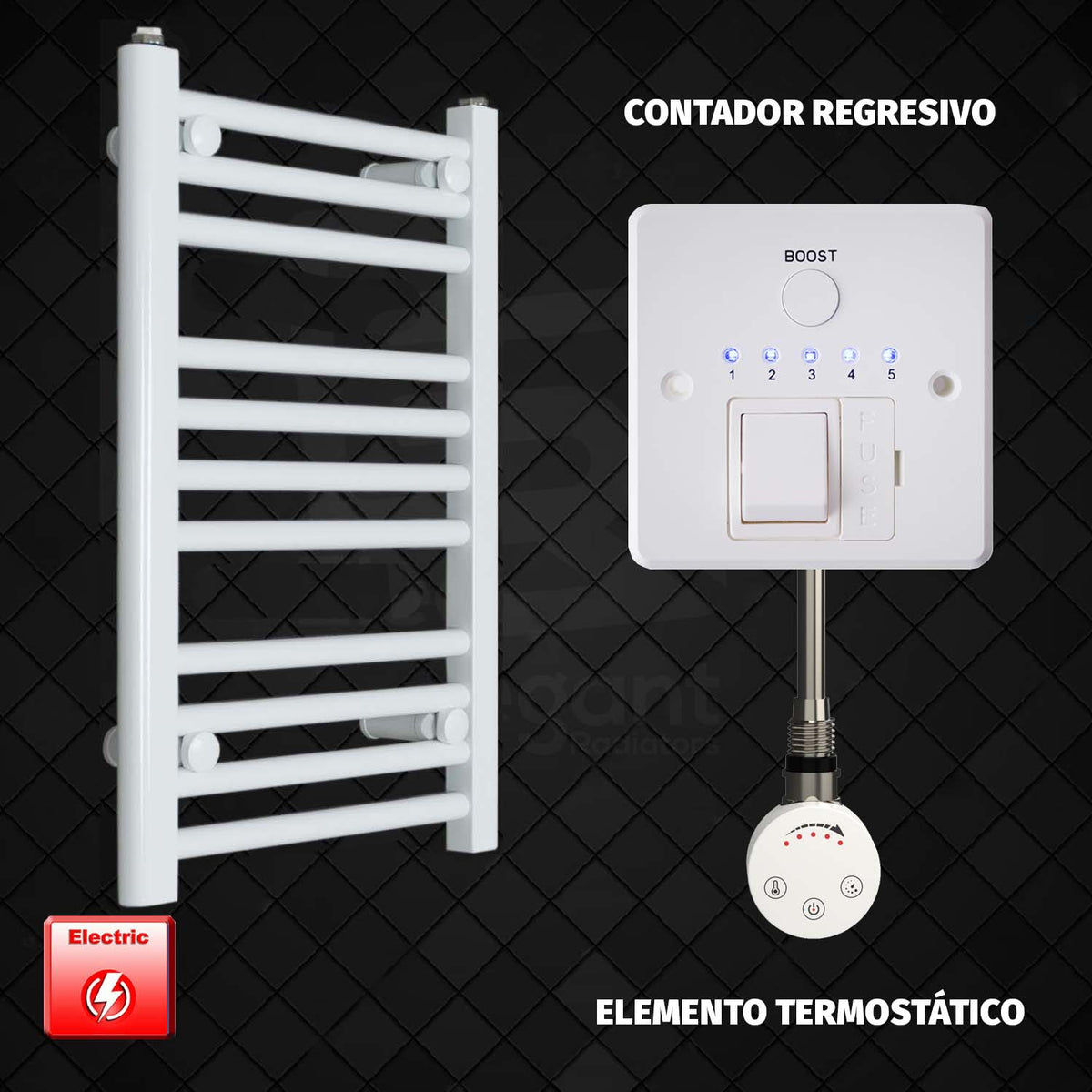 Radiador Toallero Eléctrico Blanco de 350 mm de Ancho