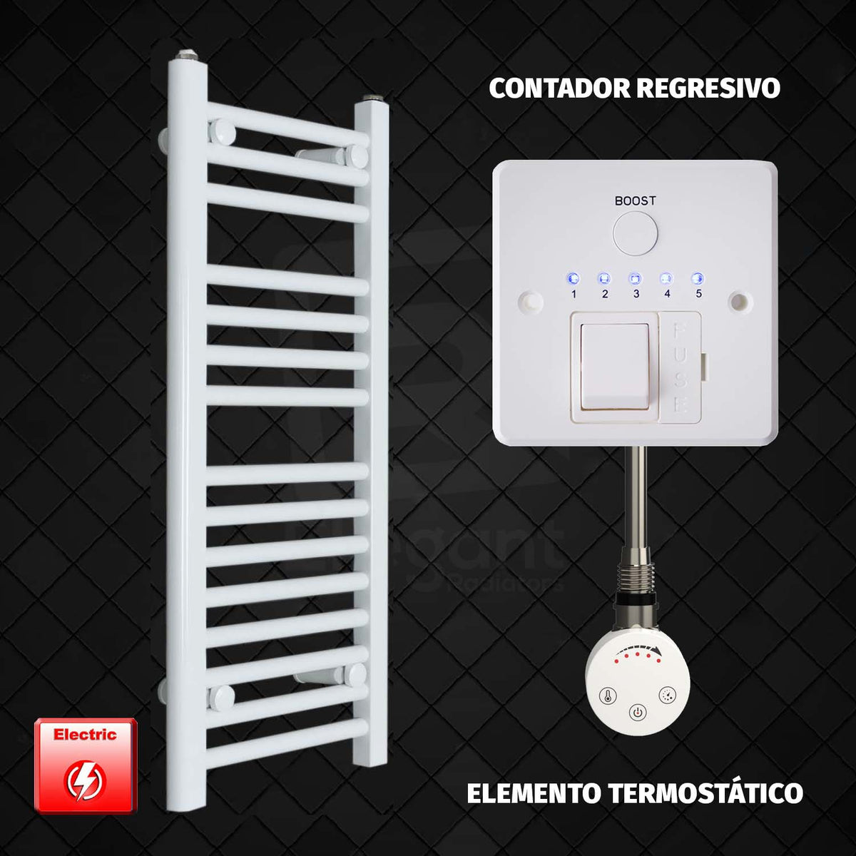 Radiador Toallero Eléctrico Blanco de 350 mm de Ancho